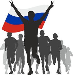 Image showing Winner with the Russia flag at the finish