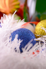 Image showing Blue christmas ball close up, new year decorations