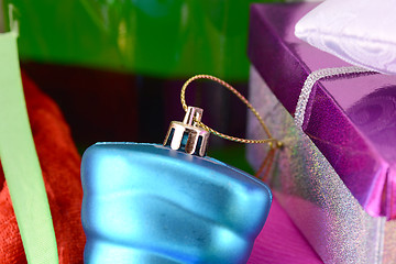 Image showing blue christmas boot with gifts, new year holiday