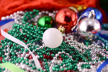 Image showing white christmas balls with diamonds set, new year decoration