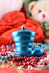 Image showing blue christmas boot with gifts, new year holiday