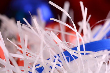 Image showing christmas decoration with white fir and blue ribbon