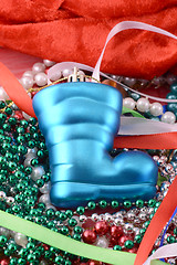 Image showing Boots of Santa Claus with Christmas decorations