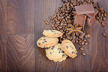 Image showing Cookies, coffee beans and chocolate