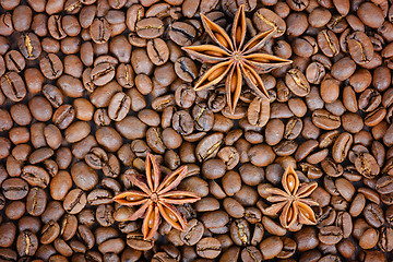 Image showing Roasted coffee beans with star-anise