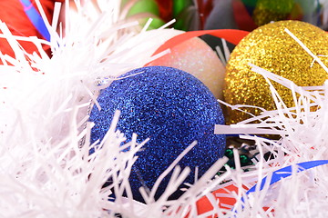 Image showing blue and yellow Christmas balls close up