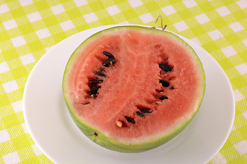 Image showing Slices of fresh water melon on the white plate