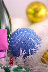 Image showing Christmas background with wine bottle and pearls