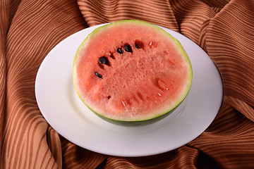 Image showing Watermelon fruit sliced pieces on the white plate