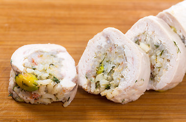Image showing Sliced stuffed chicken breast