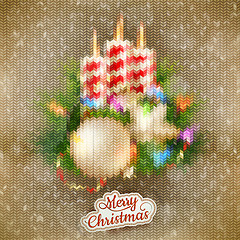 Image showing Christmas knitted decoration with candle. EPS 10