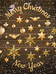 Image showing Gold Christmas ornament balls with star. EPS 10