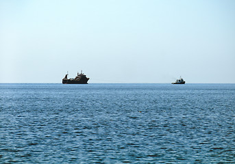 Image showing Warship sailing in still water