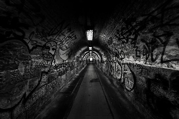 Image showing Dark undergorund passage with light