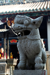 Image showing Stone lion of Chinese temple