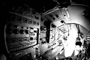 Image showing Interior of an old aircraft with control panel