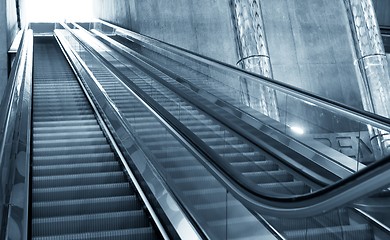 Image showing Moving escalator in the business center