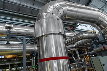 Image showing Industrial pipes in a thermal power plant