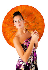 Image showing Attractive girl with umbrella