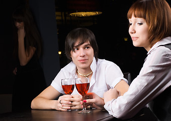 Image showing Dating in cafe with red wine