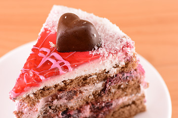 Image showing chocolate cake with sweet chocolate heart