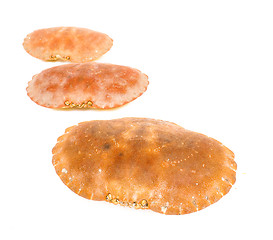 Image showing Empty orange crab shells isolated towards white background