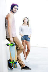 Image showing Skateboarding couple