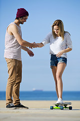 Image showing Skateboard lesson