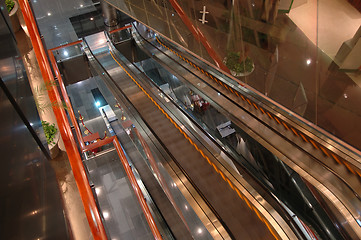 Image showing The escalators in airport entertainment center