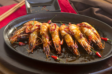 Image showing Sizzling Asian Prawns