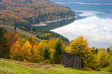 Image showing Autumn landscape with alpine hut