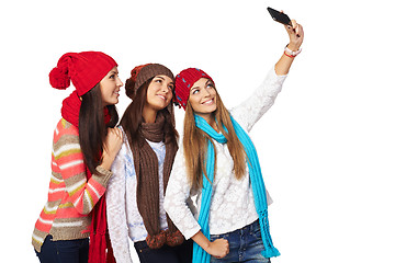 Image showing Three women making selfie