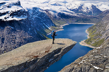 Image showing Hiker on Trolltunga in Norway