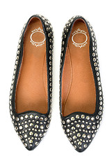 Image showing pair of new black leather women's ballet shoes with steel studs