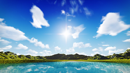 Image showing Blue sky over grassland