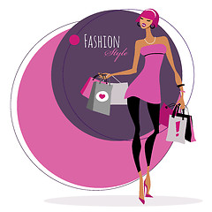 Image showing Fashion girl. Woman with shopping bags.