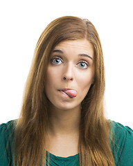 Image showing Beautiful young woman with a funny face