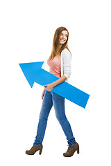 Image showing Woman with a blue arrow