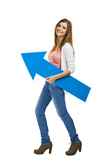 Image showing Woman with a blue arrow