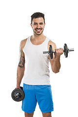 Image showing Athletic man lifting weights