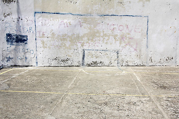 Image showing Soccer goals drawn on a wall