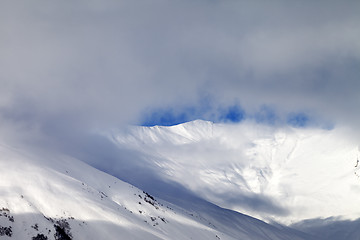 Image showing View on off-piste slope in mist