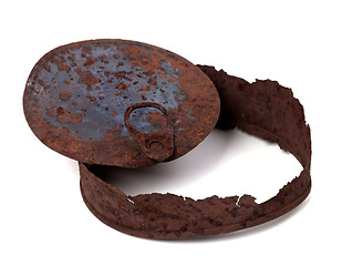 Image showing Old rusty tin can on white background