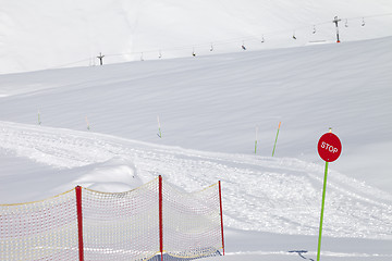 Image showing Closed ski slope with stop sign