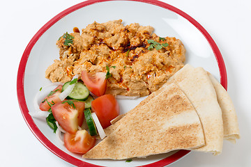 Image showing Bread, salad and circassian chicken high angle