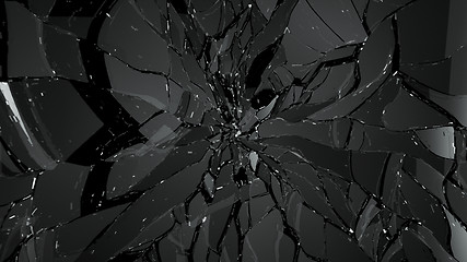 Image showing Destructed and Shattered glass on black