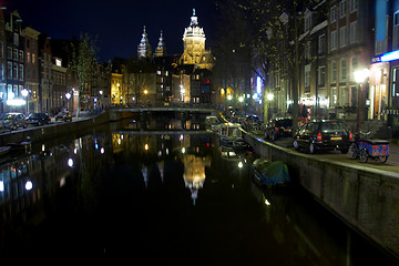 Image showing Night view of Amsterdam Netherlands