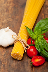 Image showing Italian spaghetti pasta tomato and basil