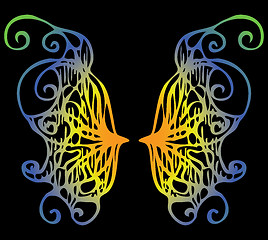 Image showing illustration. Iridescent wings of a butterfly on a black backgro