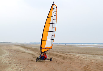 Image showing land sailing on the beach in spring